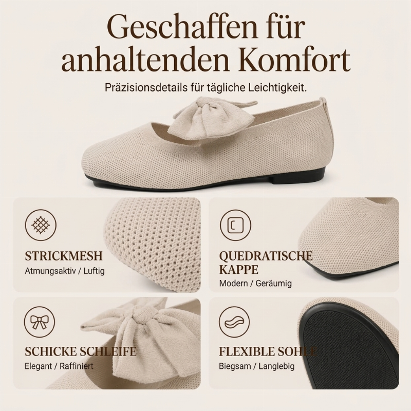 👢 Feminin & bequem – Flache Strick-Ballerinas mit Schleife – Eckige Zehenpartie, weicher Strick & vielseitig kombinierbar – Jetzt 50% Rabatt! versandfrei
