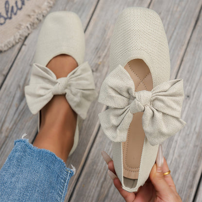 👢 Feminin & bequem – Flache Strick-Ballerinas mit Schleife – Eckige Zehenpartie, weicher Strick & vielseitig kombinierbar – Jetzt 50% Rabatt! versandfrei