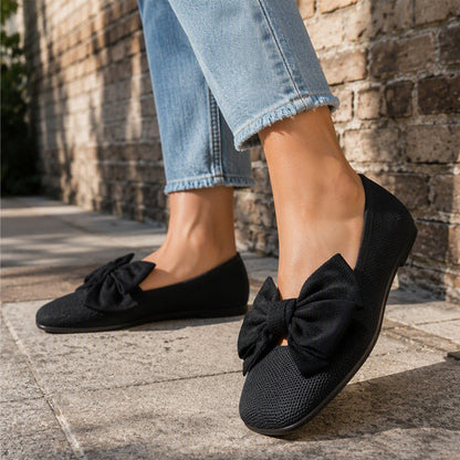 👢 Feminin & bequem – Flache Strick-Ballerinas mit Schleife – Eckige Zehenpartie, weicher Strick & vielseitig kombinierbar – Jetzt 50% Rabatt! versandfrei