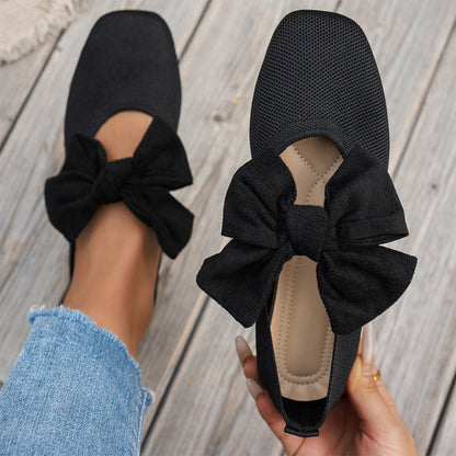 👢 Feminin & bequem – Flache Strick-Ballerinas mit Schleife – Eckige Zehenpartie, weicher Strick & vielseitig kombinierbar – Jetzt 50% Rabatt! versandfrei