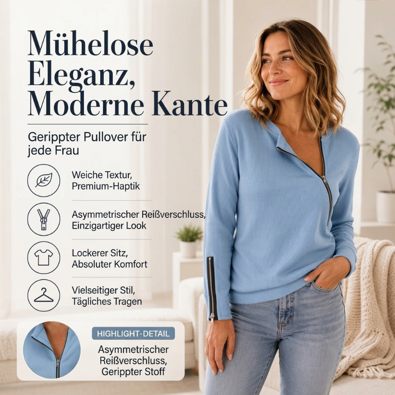 📢🎉50%Rabatt!!!🛍️✨Geripptes Damen-Oberteil mit asymmetrischem Reißverschluss