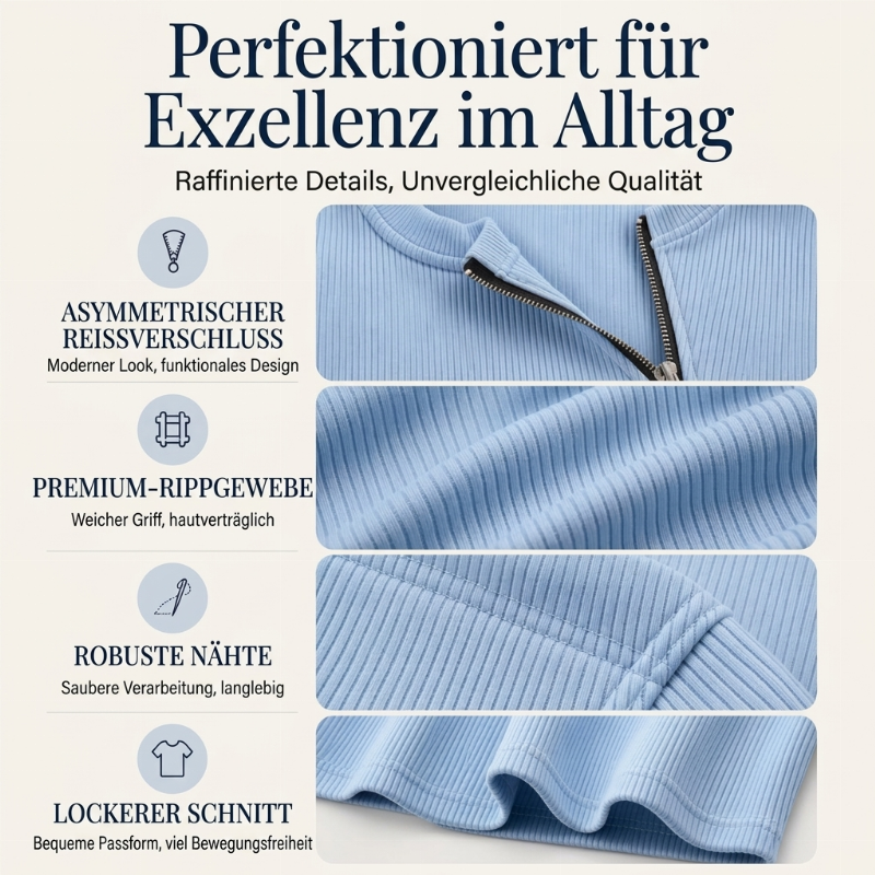 📢🎉50%Rabatt!!!🛍️✨Geripptes Damen-Oberteil mit asymmetrischem Reißverschluss