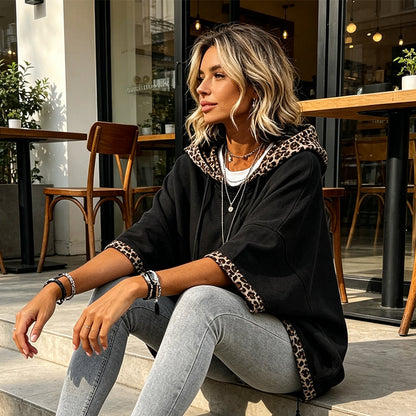 📢📢50%Rabatt!!!🎉✨Damen-Hoodie mit Leopardenmuster-Besatz