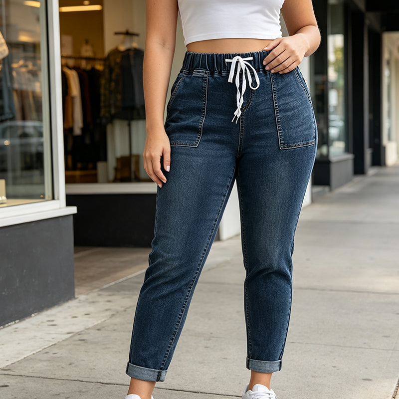 🔥Beliebtes Produkt ！✨Jeanshosen für Damen mit elastischem Bund und Taschen