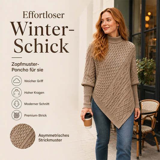 Zopfpullover-Poncho für Damen