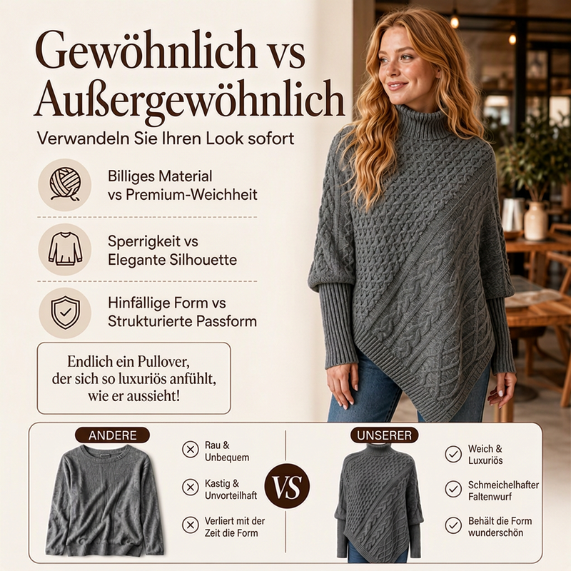 Zopfpullover-Poncho für Damen