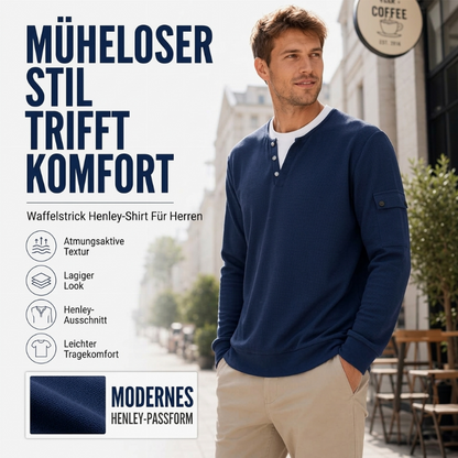 📢📢50%Rabatt!!!🎉✨Herren-Henley-Oberteil aus Waffelstrick im Fake-Layer-Look – Moderner Layer-Look, weicher Waffelstrick & vielseitig kombinierbar – Bequemer Sitz & perfekt für Alltag, Büro & Freizeit – Jetzt -50%!