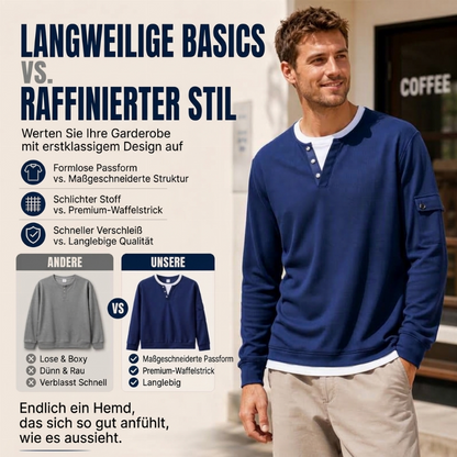 📢📢50%Rabatt!!!🎉✨Herren-Henley-Oberteil aus Waffelstrick im Fake-Layer-Look – Moderner Layer-Look, weicher Waffelstrick & vielseitig kombinierbar – Bequemer Sitz & perfekt für Alltag, Büro & Freizeit – Jetzt -50%!