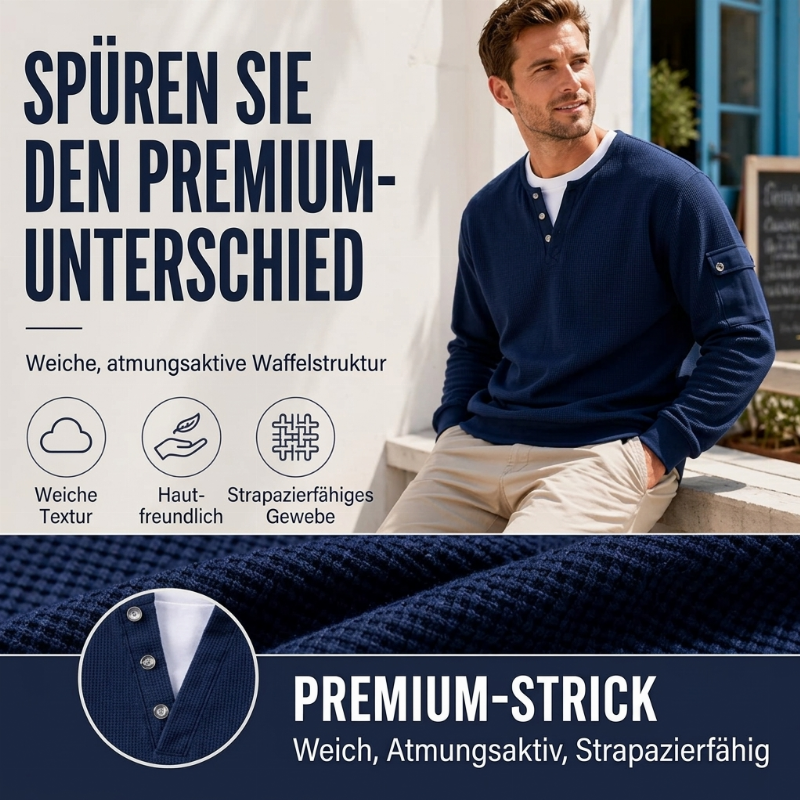 📢📢50%Rabatt!!!🎉✨Herren-Henley-Oberteil aus Waffelstrick im Fake-Layer-Look – Moderner Layer-Look, weicher Waffelstrick & vielseitig kombinierbar – Bequemer Sitz & perfekt für Alltag, Büro & Freizeit – Jetzt -50%!