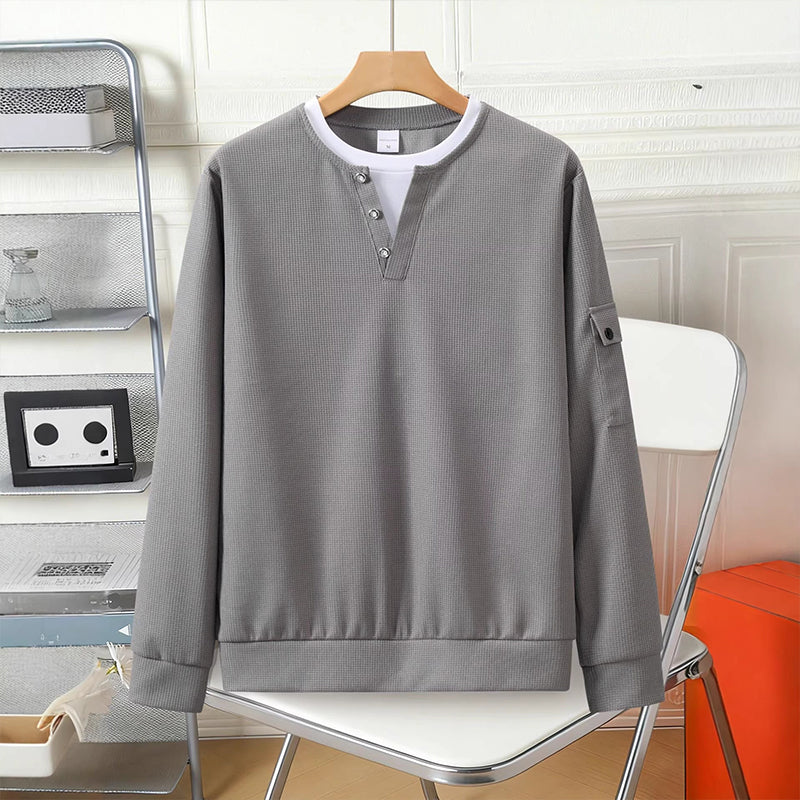 📢📢50%Rabatt!!!🎉✨Herren-Henley-Oberteil aus Waffelstrick im Fake-Layer-Look – Moderner Layer-Look, weicher Waffelstrick & vielseitig kombinierbar – Bequemer Sitz & perfekt für Alltag, Büro & Freizeit – Jetzt -50%!