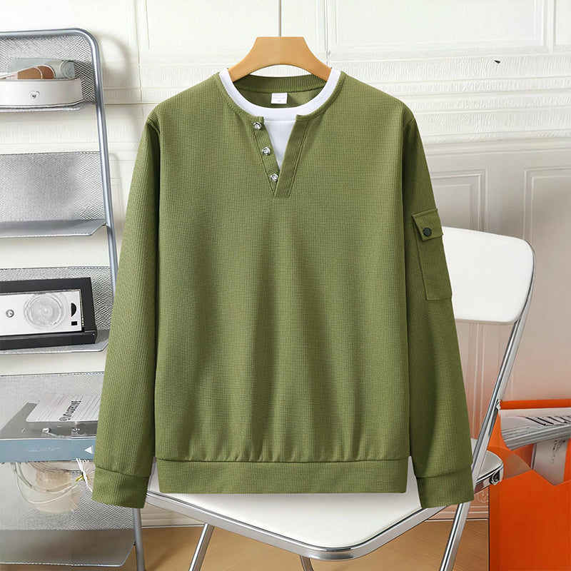 📢📢50%Rabatt!!!🎉✨Herren-Henley-Oberteil aus Waffelstrick im Fake-Layer-Look – Moderner Layer-Look, weicher Waffelstrick & vielseitig kombinierbar – Bequemer Sitz & perfekt für Alltag, Büro & Freizeit – Jetzt -50%!