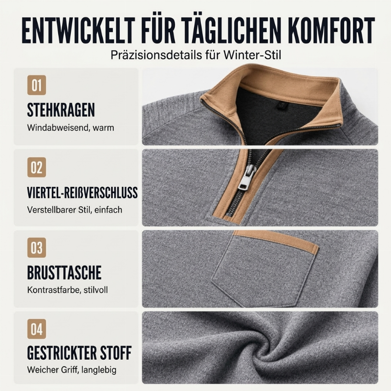 📢📢50%Rabatt!!!🎉✨Herren-Pullover mit Viertelreißverschluss und warmer Fütterung