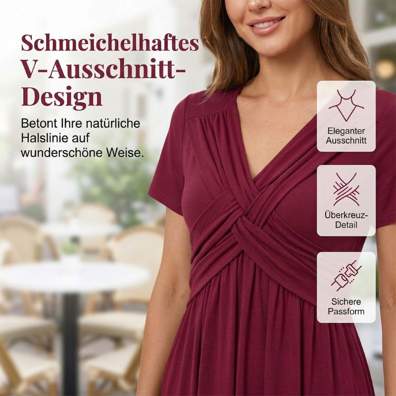 ✨ Kleid mit V-Ausschnitt & Cross-Front Design – leichter, fließender Stoff mit Falten – figurschmeichelnd & knitterarm