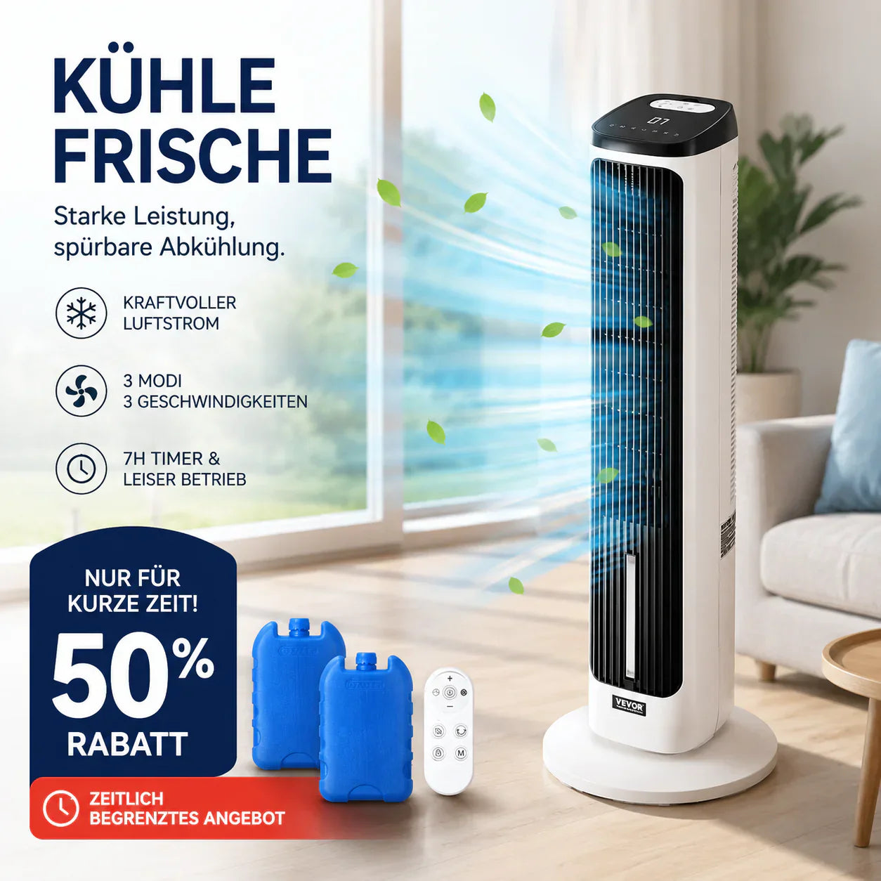 Tragbarer USB-Turmventilator mit 3 Geschwindigkeitsstufen