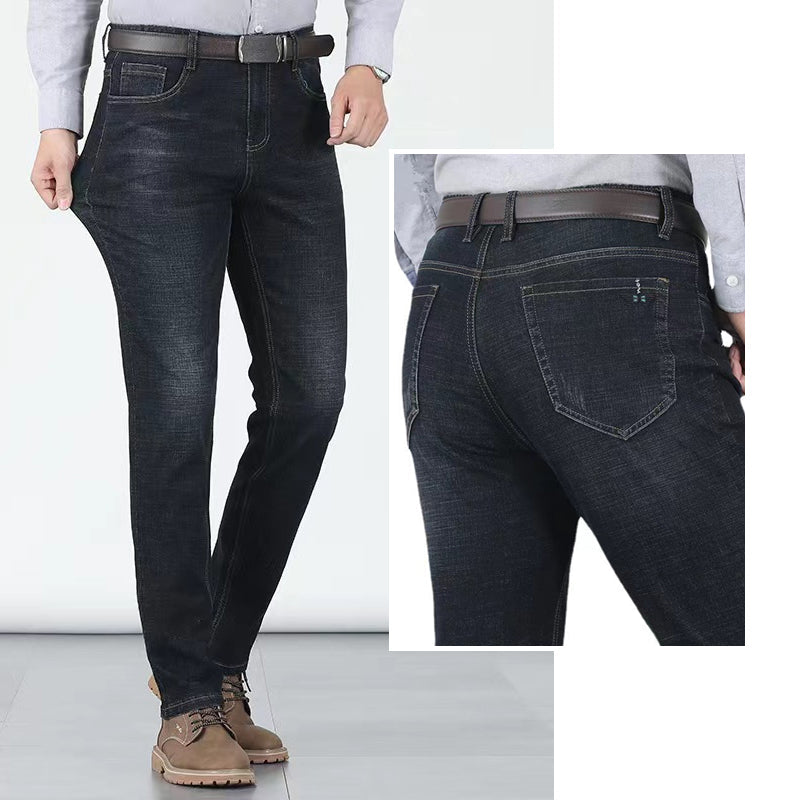 Elastische Herrenjeans mit hoher Taille und geradem Bein