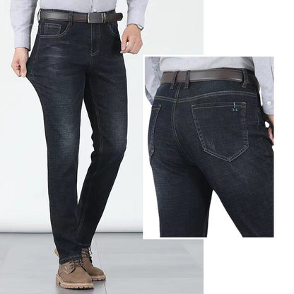 Elastische Herrenjeans mit hoher Taille und geradem Bein