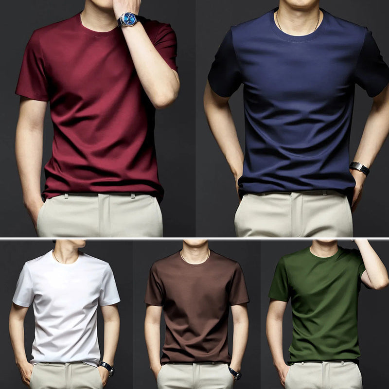 【45% OFF】Mercerisierte Baumwolle elastische Anti-Knitter Herren T-Shirt mit Rundhalsausschnitt