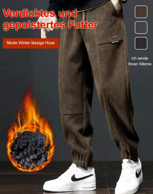 Gerader Schlauch, lose und flauschig verdickte Herren Freizeithose