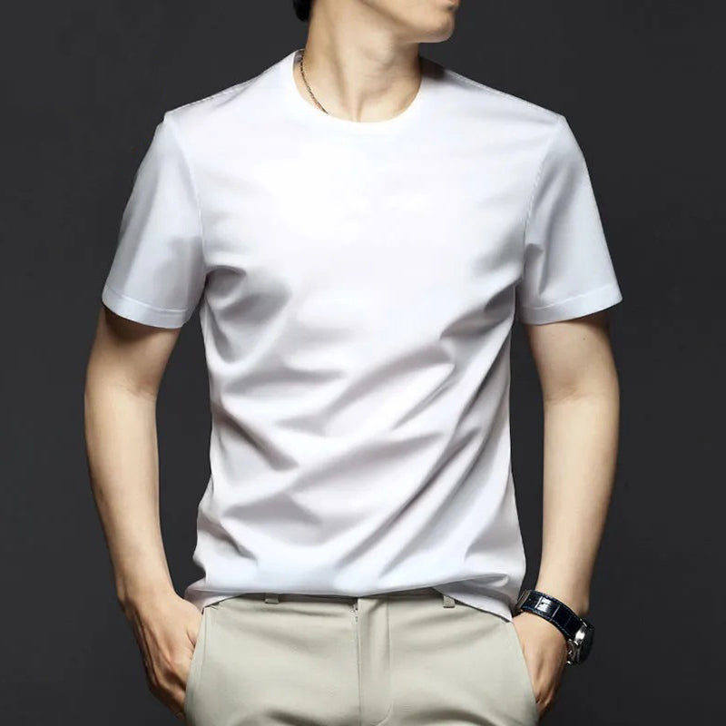 【45% OFF】Mercerisierte Baumwolle elastische Anti-Knitter Herren T-Shirt mit Rundhalsausschnitt