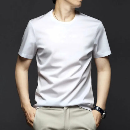 【45% OFF】Mercerisierte Baumwolle elastische Anti-Knitter Herren T-Shirt mit Rundhalsausschnitt