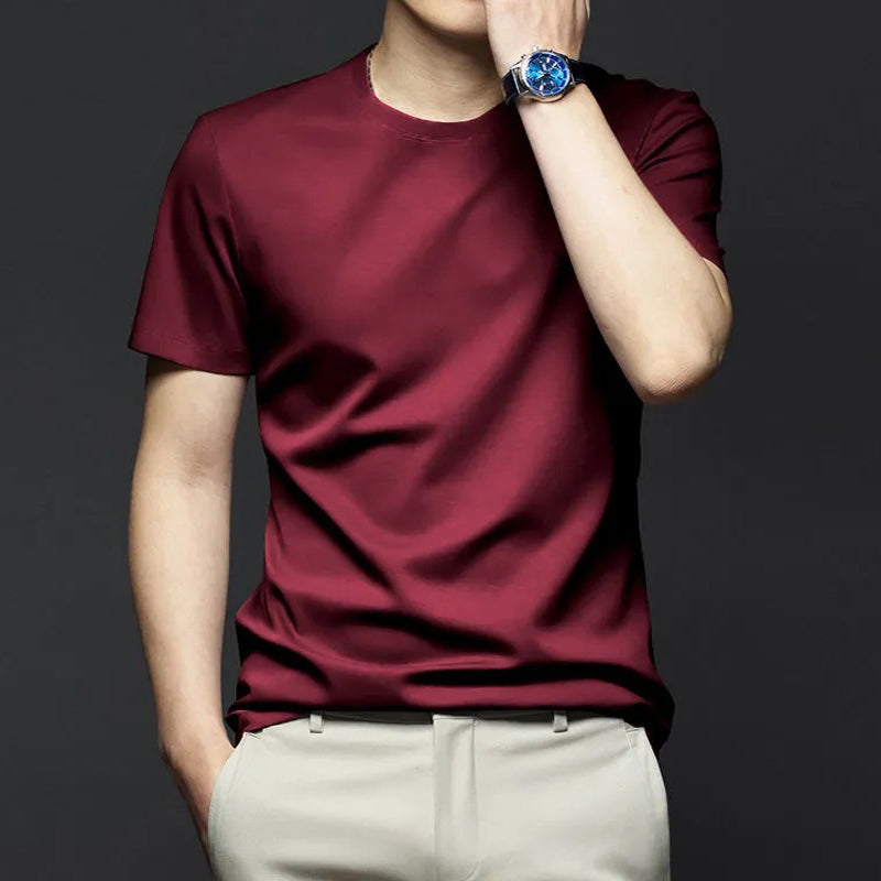 【45% OFF】Mercerisierte Baumwolle elastische Anti-Knitter Herren T-Shirt mit Rundhalsausschnitt