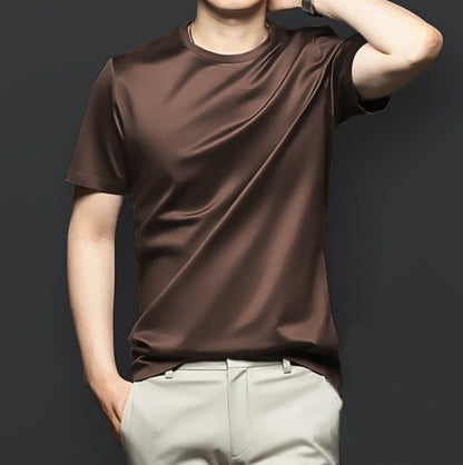 【45% OFF】Mercerisierte Baumwolle elastische Anti-Knitter Herren T-Shirt mit Rundhalsausschnitt