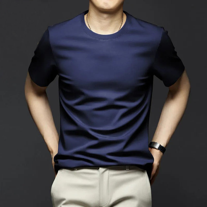 【45% OFF】Mercerisierte Baumwolle elastische Anti-Knitter Herren T-Shirt mit Rundhalsausschnitt