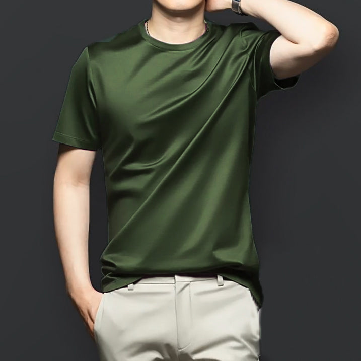 【45% OFF】Mercerisierte Baumwolle elastische Anti-Knitter Herren T-Shirt mit Rundhalsausschnitt